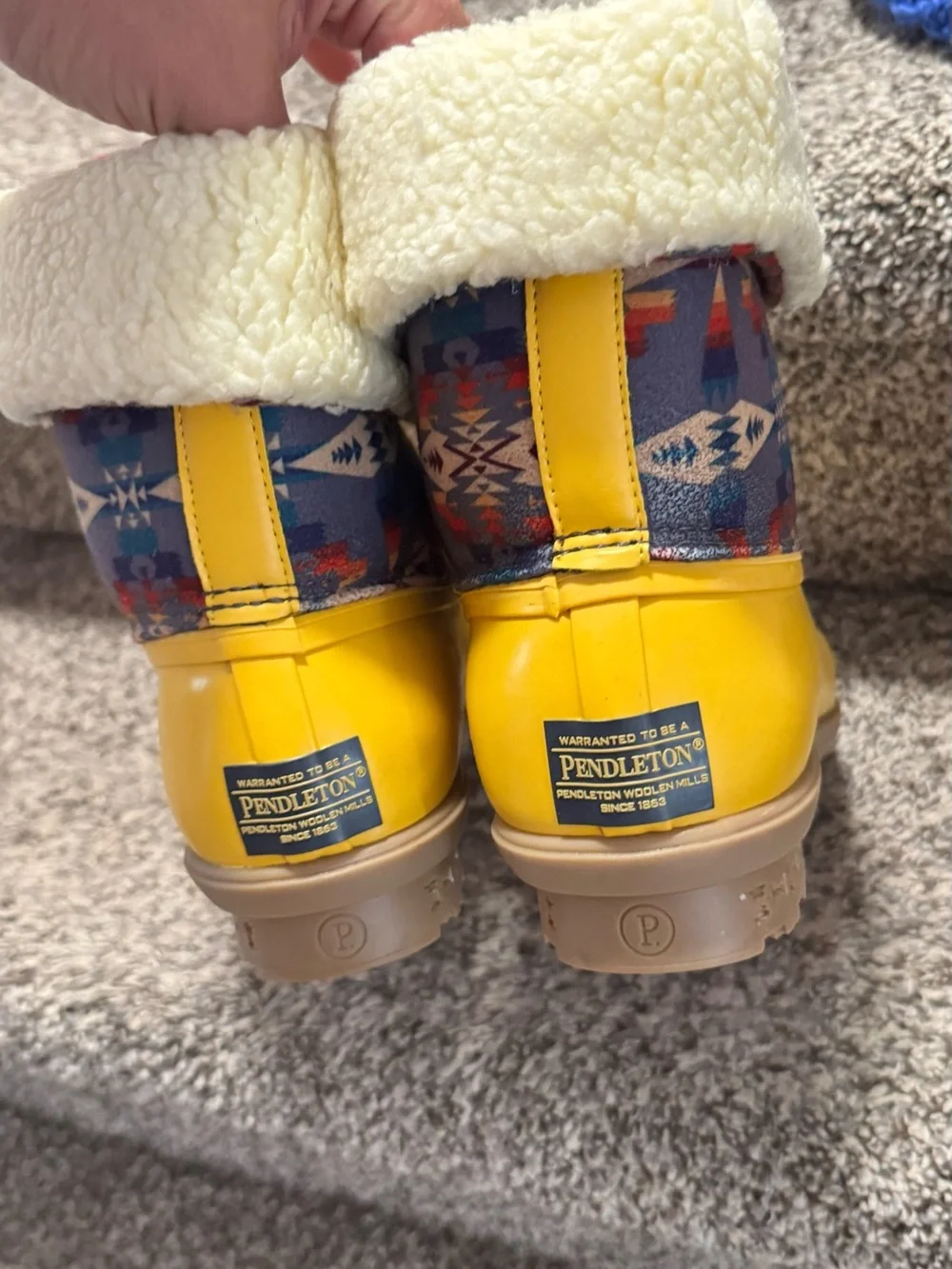 Pendleton Cream Shearling Lined Boot with Yellow and blue Accents